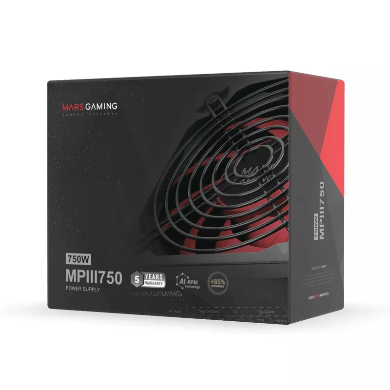 Mars Gaming MPIII750 fuente de alimentación PC 750W ATX 85 % eficiencia 5 años de garantía