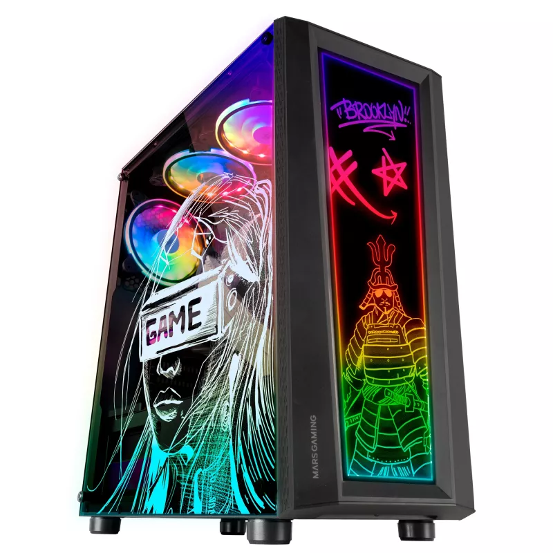 Mars Gaming MC-ART negro caja PC gaming ATX cristal templado doblemente pintado ARGB 12 modos ventilador 12cm