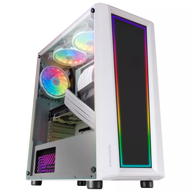Mars Gaming MC-ART blanco caja PC gaming ATX cristal templado doblemente pintado ARGB 12 modos ventilador 120 mm