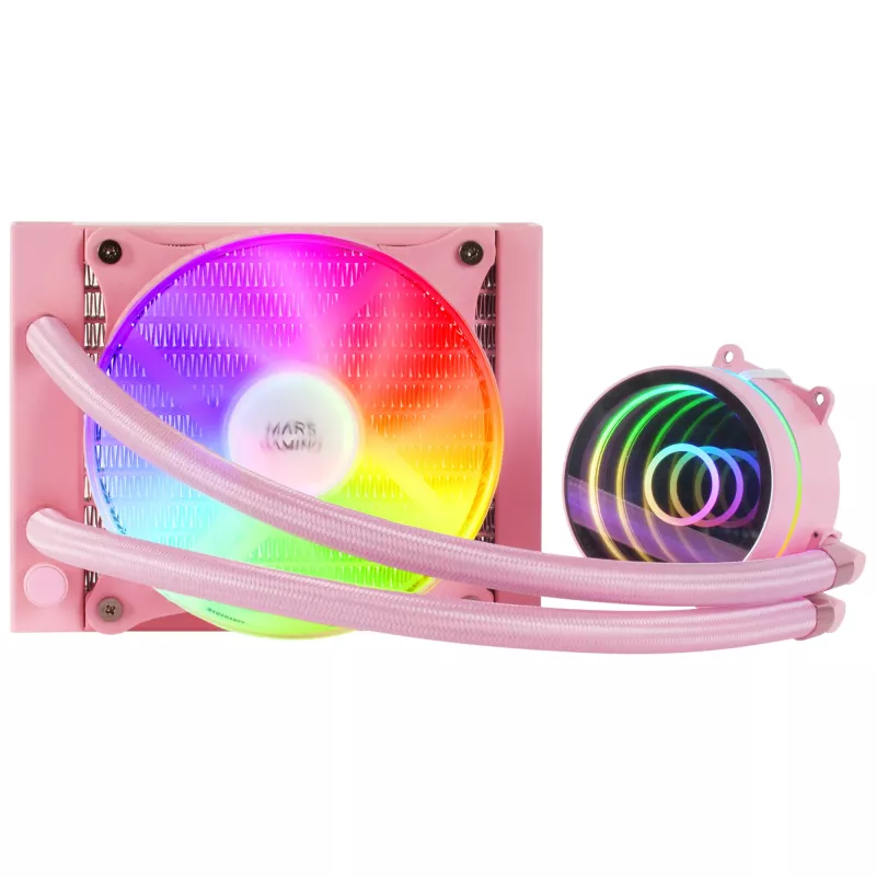 Mars Gaming ML-ONE120 rosa refrigeración líquida CPU TDP 200W espejo Infinity FRGB ventilador silencioso universal multisocket