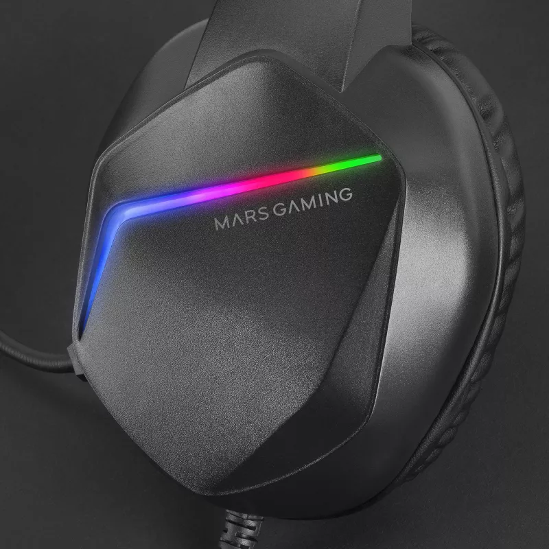 Mars Gaming MH122 negro, auricular gaming over ear FRGB con micrófono, sonido HiFi, cancelación de ruido, ultraligero, PS4 PS5 Xbox Switch Tablet Windows Mac