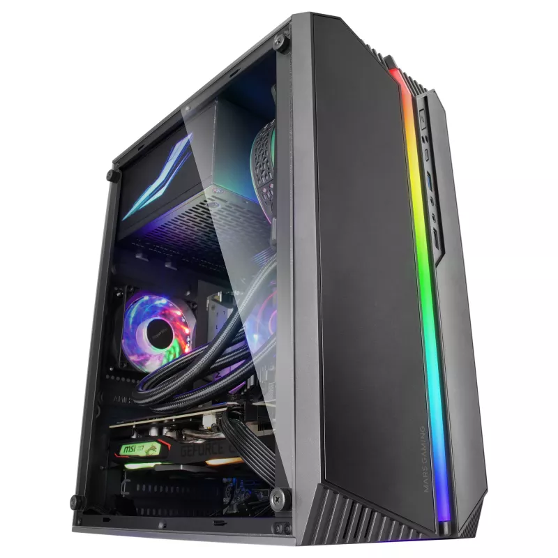 Mars Gaming MC-S1 negro caja PC gaming micro-ATX compacta iluminación ARGB 12 modos ventilador FRGB ventana lateral completa
