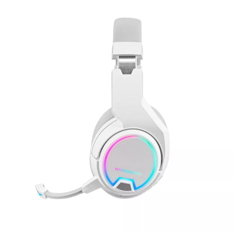 Mars Gaming MHW-100 Blanco Auriculares inalámbricos ARGB Flow con micrófono ENC desmontable, ultraligeros, cancelación activa ENC + pasiva de ruido, compatibilidad universal