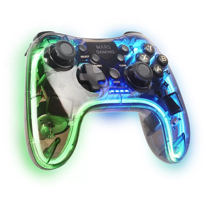 Mars Gaming MGP-24 Mando inalámbrico 2.4GPRO Neon RGB, doble vibración háptica, joysticks analógicos, control para PC PS3 PS4 XBOX360 Raspberry Pi Mac Android