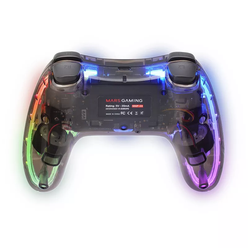 Mars Gaming MGP-24 Mando inalámbrico 2.4GPRO Neon RGB, doble vibración háptica, joysticks analógicos, control para PC PS3 PS4 XBOX360 Raspberry Pi Mac Android