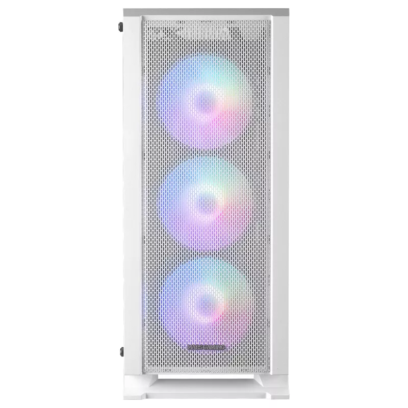 Mars Gaming MC-C Blanco Carcasa de PC ATX con panel frontal de malla metálica, ventana de cristal templado, 3 ventiladores FRGB frontales de 120 mm