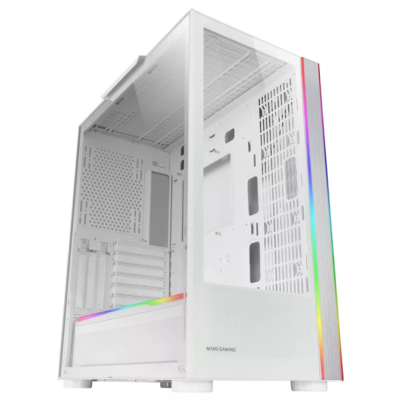 Mars Gaming MC-ULTRA White Torre gaming E-ATX Custom XXL con doble tira LED ARGB, doble ventana de cristal templado, estructura de doble cámara vertical