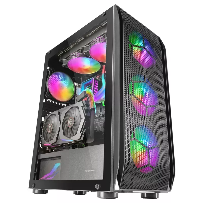 Mars Gaming MC-KX Negro Torre gaming E-ATX Premium con sistema FREEZER CPU, 5 ventiladores ARGB ultrasilenciosos, controlador ARGB y controlador RF, frontal de malla
