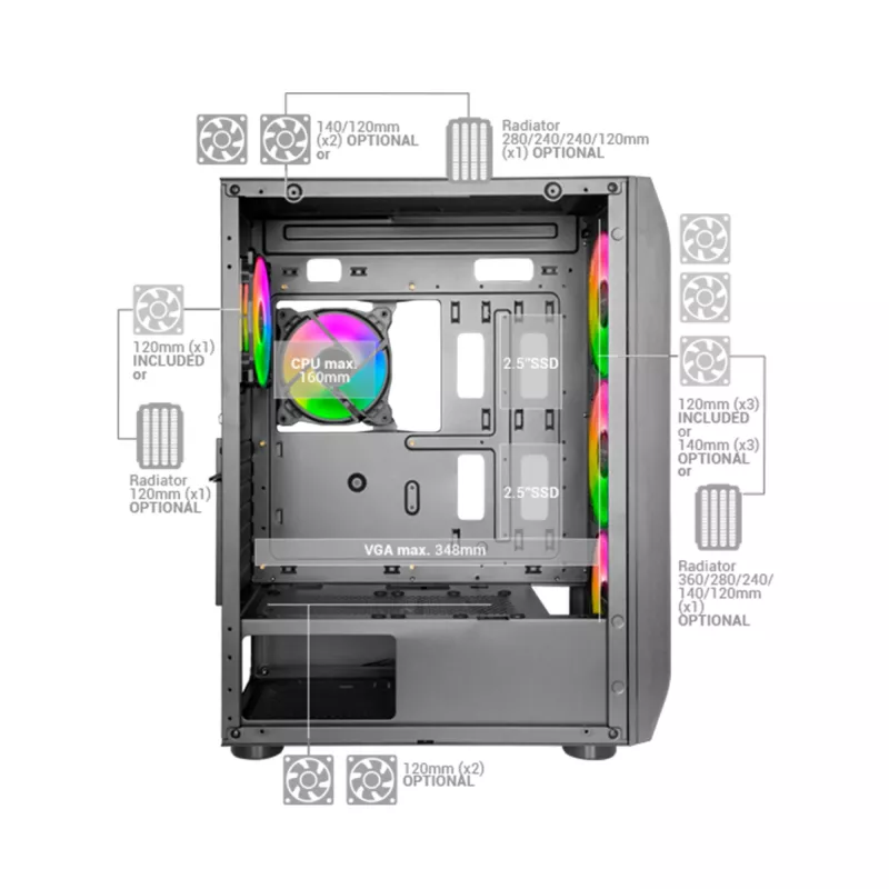 Mars Gaming MC-KX White Torre gaming E-ATX Premium con sistema FREEZER CPU, 5 ventiladores ARGB ultrasilenciosos, controlador ARGB y controlador RF, frontal de malla