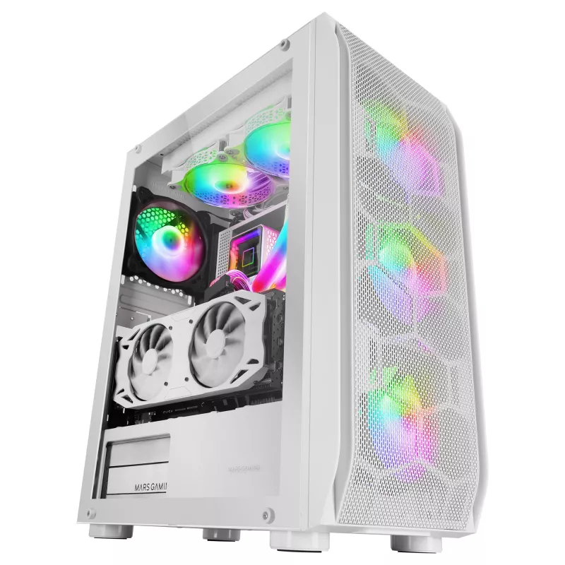 Mars Gaming MC-KX White Torre gaming E-ATX Premium con sistema FREEZER CPU, 5 ventiladores ARGB ultrasilenciosos, controlador ARGB y controlador RF, frontal de malla