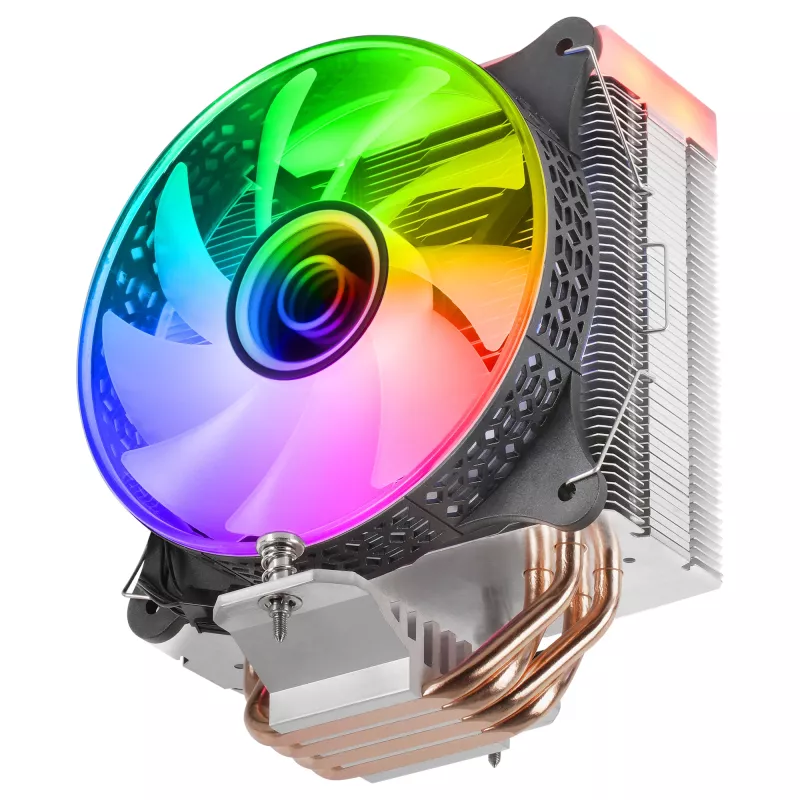 Mars Gaming MCPU-VR Negro Disipador de CPU con doble espejo infinito ARGB, 4 heatpipes HCT, 180 W TDP, ventilador PWM de 12 cm ultrasilencioso