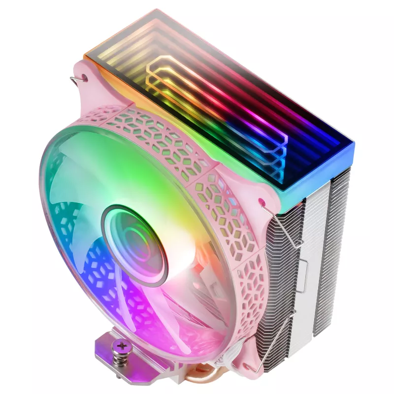 Mars Gaming MCPU-VR Rosa disipador de CPU Dual Infinity Mirror ARGB 4 heatpipes HCT TDP 180W ventilador PWM de 12cm ultrasilencioso