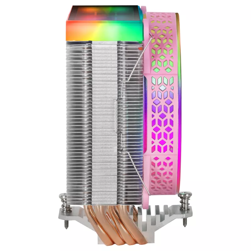 Mars Gaming MCPU-VR Rosa disipador de CPU Dual Infinity Mirror ARGB 4 heatpipes HCT TDP 180W ventilador PWM de 12cm ultrasilencioso