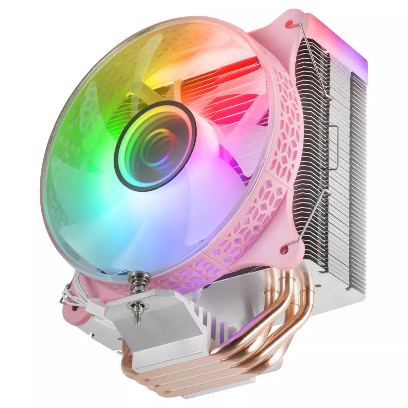 Mars Gaming MCPU-VR Rosa disipador de CPU Dual Infinity Mirror ARGB 4 heatpipes HCT TDP 180W ventilador PWM de 12cm ultrasilencioso