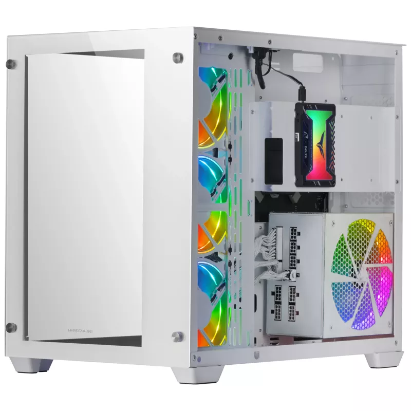 Mars Gaming MCV3 White Torre gaming E-ATX Custom XXL con ventana de cristal templado frontal y lateral, estructura modular de doble cámara
