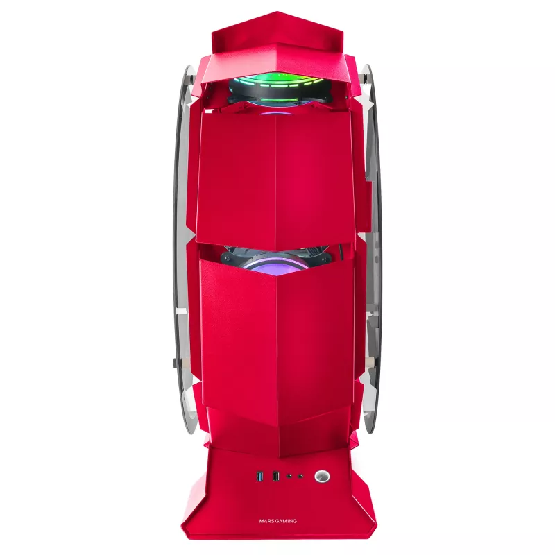 Mars Gaming MCORB Rojo Carcasa de PC gaming micro-ATX XL con diseño redondo personalizado y doble cristal templado