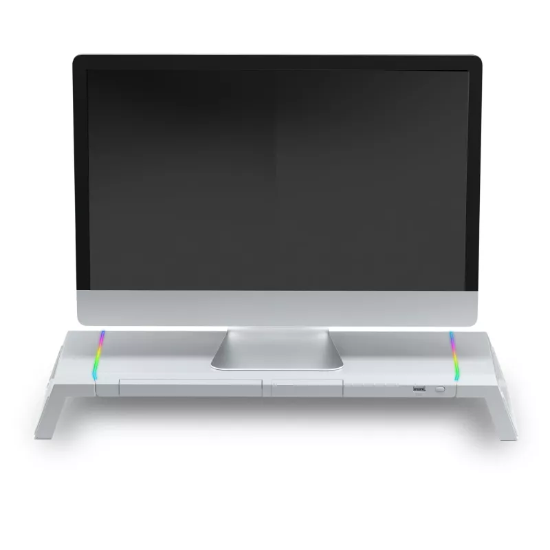 Mars Gaming MGS-ONE White Soporte para monitor Chroma RGB con tamaño ajustable, soporte para smartphone y tablet, USB 2.0 frontal