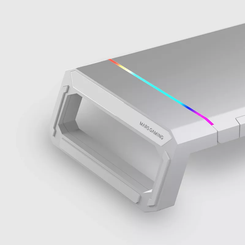 Mars Gaming MGS-ONE White Soporte para monitor Chroma RGB con tamaño ajustable, soporte para smartphone y tablet, USB 2.0 frontal