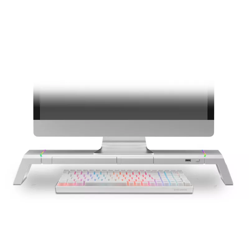 Mars Gaming MGS-ONE White Soporte para monitor Chroma RGB con tamaño ajustable, soporte para smartphone y tablet, USB 2.0 frontal