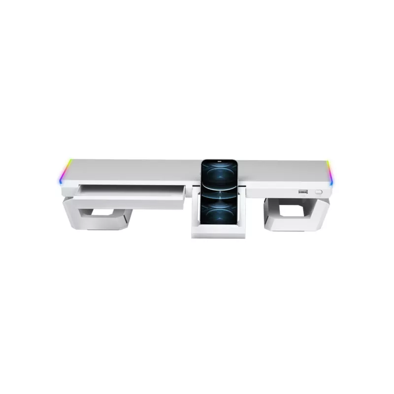Mars Gaming MGS-ONE White Soporte para monitor Chroma RGB con tamaño ajustable, soporte para smartphone y tablet, USB 2.0 frontal