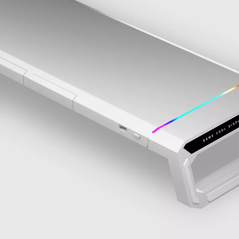 Mars Gaming MGS-ONE White Soporte para monitor Chroma RGB con tamaño ajustable, soporte para smartphone y tablet, USB 2.0 frontal