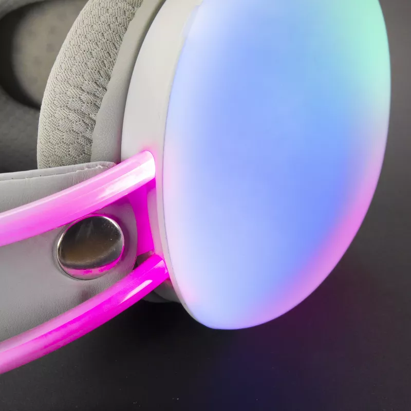 Mars Gaming MH-GLOW Blanco Auriculares 360° Full Chroma RGB Flow con micrófono con cancelación de ruido, diseño ultraligero, almohadillas de espuma viscoelástica, compatibilidad universal