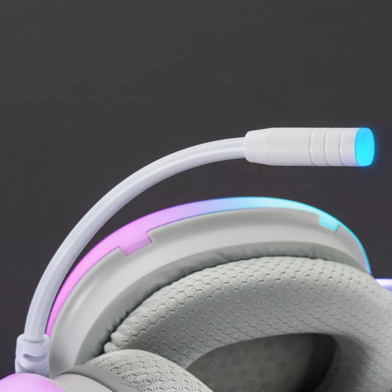 Mars Gaming MH-GLOW Blanco Auriculares 360° Full Chroma RGB Flow con micrófono con cancelación de ruido, diseño ultraligero, almohadillas de espuma viscoelástica, compatibilidad universal