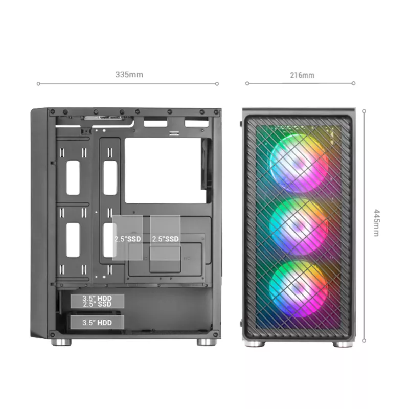 Mars Gaming MC-F White, semitorre gaming ATX, ventana de cristal templado, frontal de malla metálica, 4 ventiladores ARGB de 120 mm