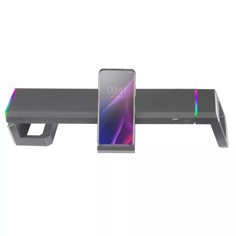 Mars Gaming MGS-ONE Negro Soporte para monitor Chroma RGB con tamaño ajustable, soporte para smartphone y tablet, USB 2.0 frontal