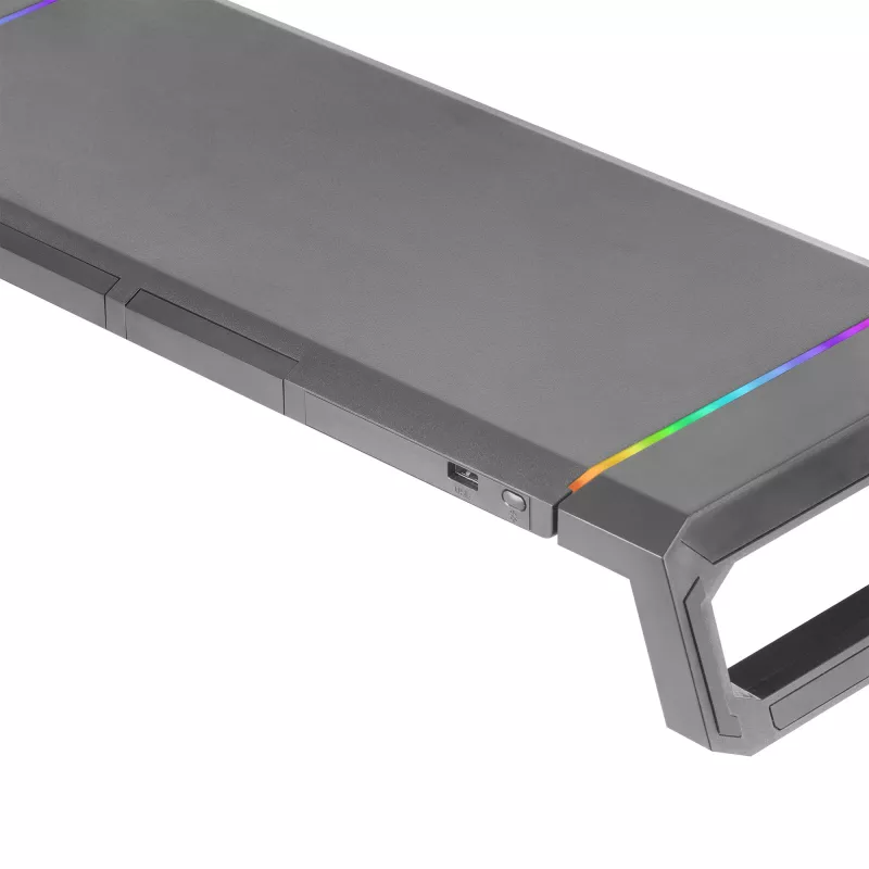 Mars Gaming MGS-ONE Negro Soporte para monitor Chroma RGB con tamaño ajustable, soporte para smartphone y tablet, USB 2.0 frontal