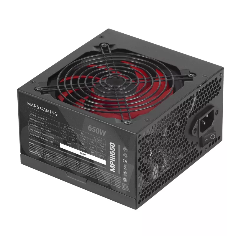 Mars Gaming MPIII650 fuente de alimentación PC ATX 650W 5 años de garantía silenciosa tecnología AI-RPM 85% de eficiencia negro