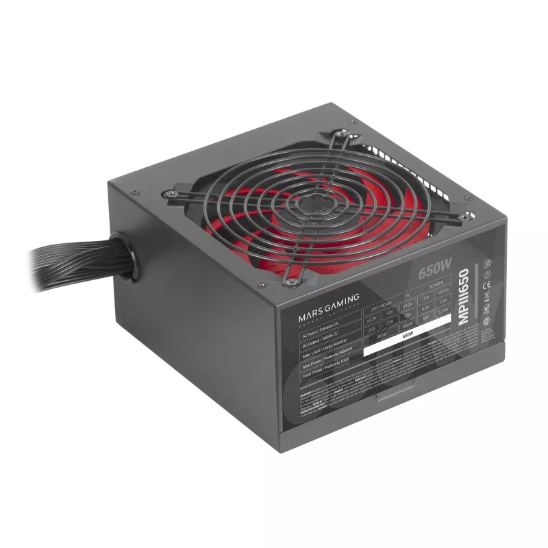 Mars Gaming MPIII650 fuente de alimentación PC ATX 650W 5 años de garantía silenciosa tecnología AI-RPM 85% de eficiencia negro