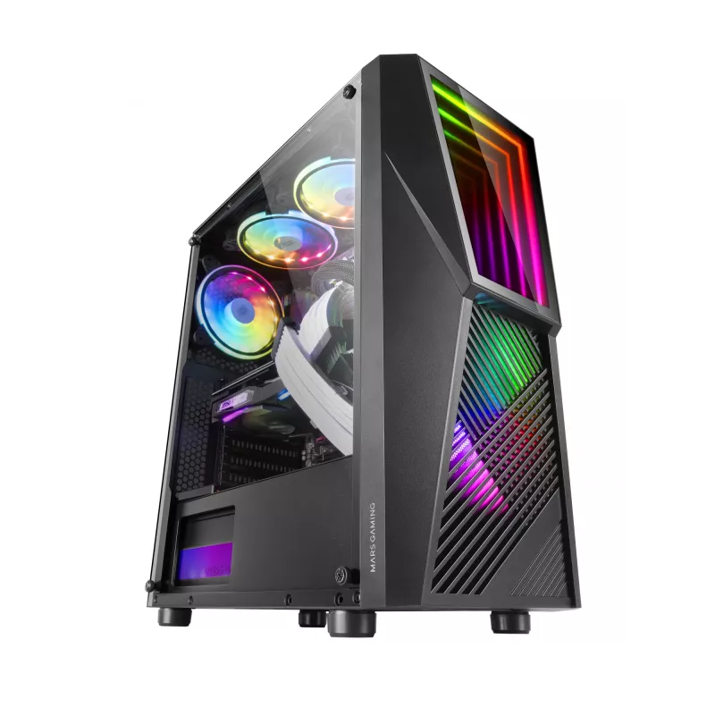 Mars Gaming MC777, caja de ordenador ATX, iluminación ARGB, negro, PC, negro, ATX, micro ATX, Mini-ITX, azul, verde, rojo, 15,8 cm, 31,8 cm