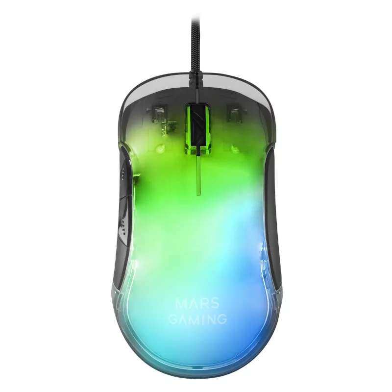 Mars Gaming MMGLOW ratón gaming RGB Chroma-Glow acabado espejo 12800 DPI negro