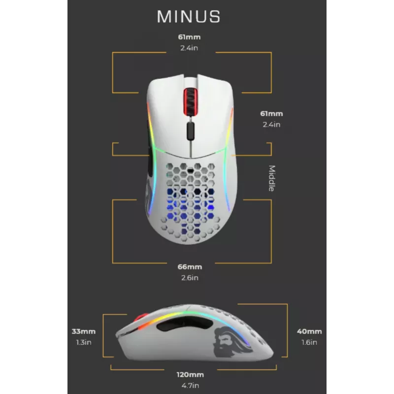 Glorious Gaming Glorious Model D Minus - blanco mate, diestro, óptico, USB Type-A, 3200 DPI, 1 ms, blanco