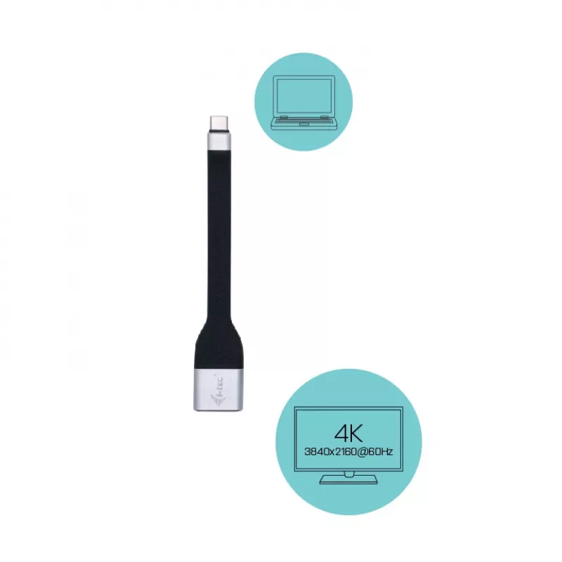 ITEC adaptador USB-C a DisplayPort i-tec adaptador USB-C plano DP 4K/60 Hz, cable de 0,11 m, negro
