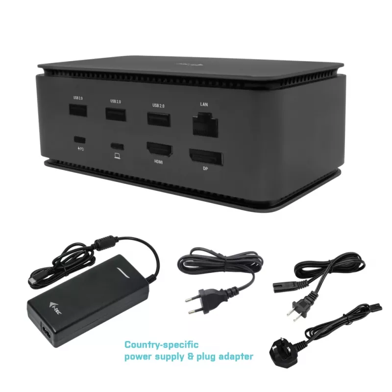 i-tec Metal USB4 estación de acoplamiento Dual 4K HDMI DP con Power Delivery 80 W + cargador universal 100 W