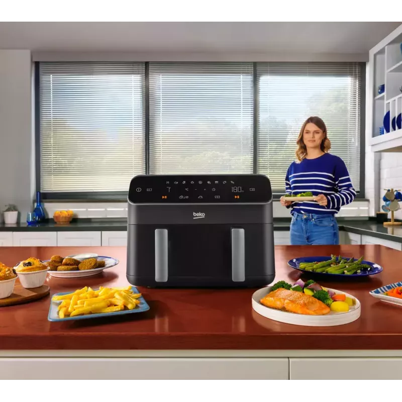 Freidora de aire BEKO FRL3374B 7,6 l 1750 W negra con control táctil, 9 programas, 35–200 °C