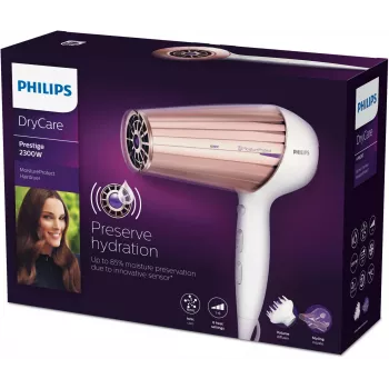 Secador de pelo Philips MoistureProtect Sensor HP8280/00 — 2300 W, motor DC, 6 velocidades, iónico, golpe de aire frío, morado/blanco