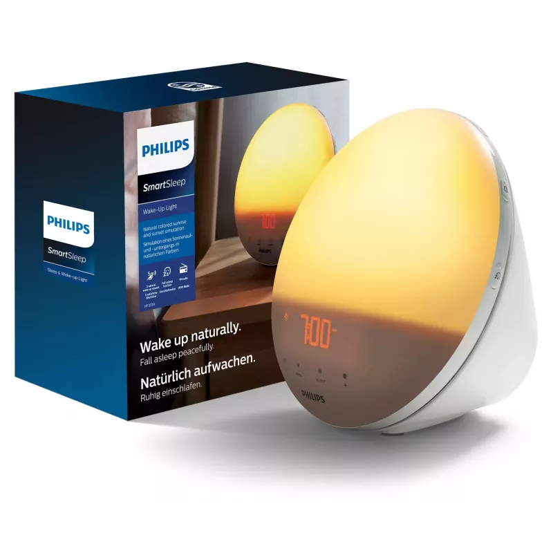 Despertador con luz Philips SmartSleep HF3531/01 — despertador LED con amanecer, 300 lx, 7 sonidos, función de repetición de 9 min