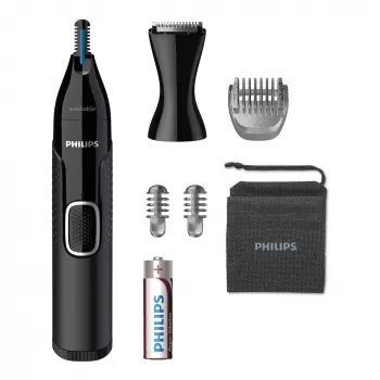Recortador de pelo de la nariz Philips 5000 NT5650/16 – a pilas, AA, resistente al agua, cuchillas de acero inoxidable, 3 peines de recorte, estuche de viaje
