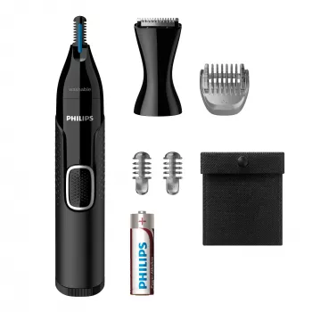 Recortador de pelo de la nariz Philips 5000 NT5650/16 – a pilas, AA, resistente al agua, cuchillas de acero inoxidable, 3 peines de recorte, estuche de viaje