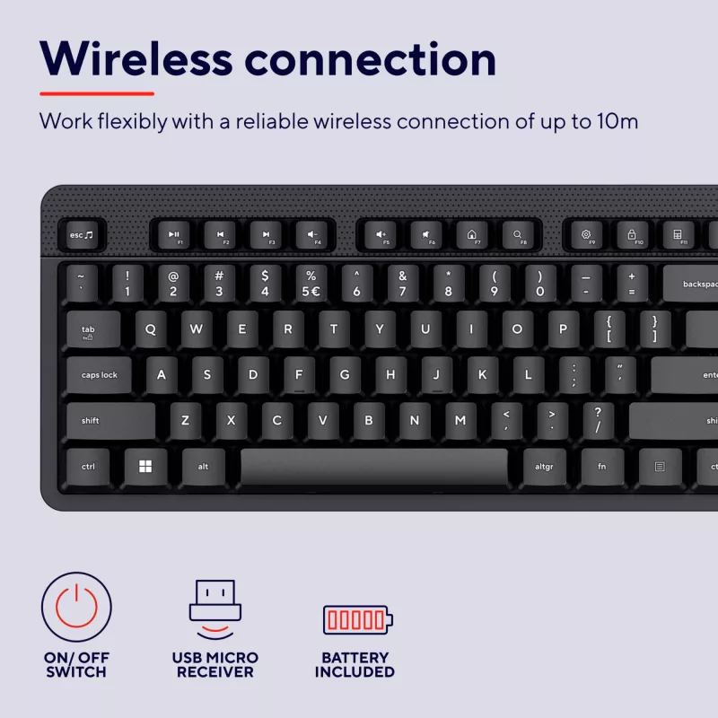Teclado TRUST Ody II tamaño completo inalámbrico RF QWERTY nórdico negro