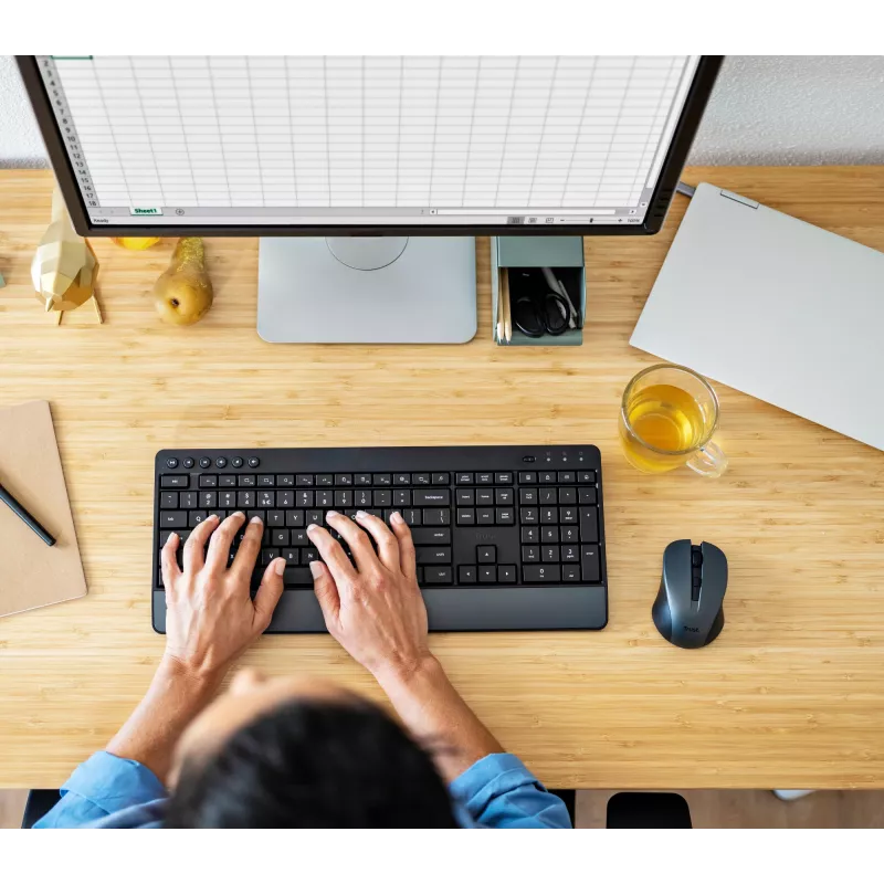 Teclado y ratón Trust Trezo de oficina RF inalámbrico AZERTY belga negro