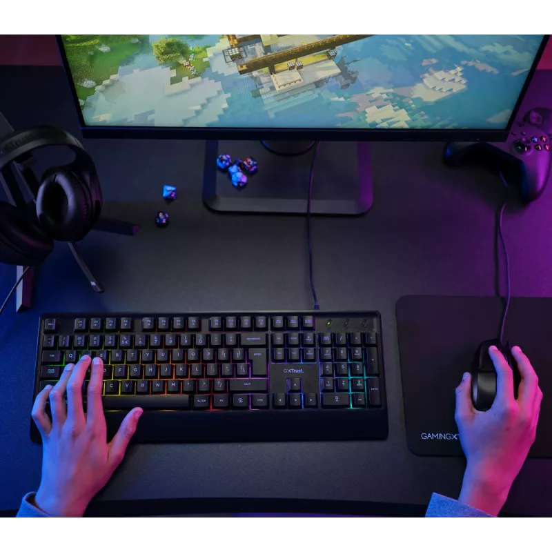 Trust GXT 792 Quadrox Teclado y ratón incluidos Gaming USB QWERTY Belga Negro