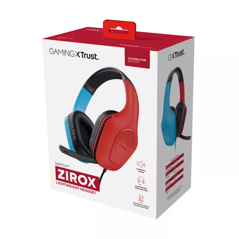 Trust GXT 416S Zirox Auriculares con cable Diadema Gaming Negro, Cian, Rojo