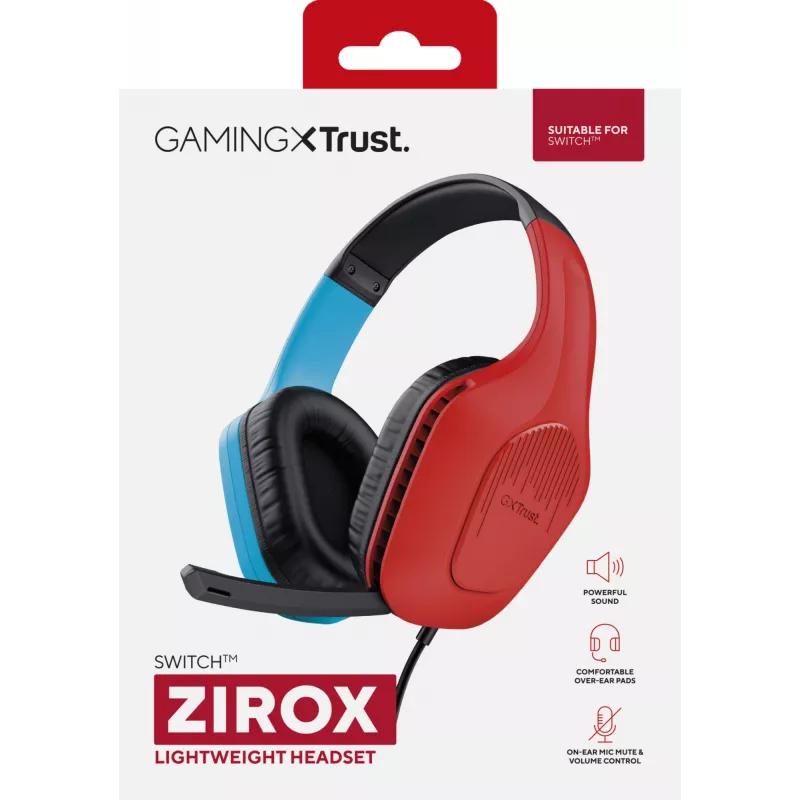 Trust GXT 416S Zirox Auriculares con cable Diadema Gaming Negro, Cian, Rojo