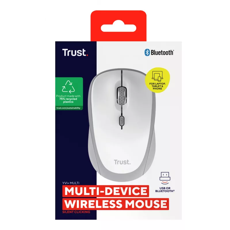 Trust Yvi+ Ratón Universal Ambidiestro RF Wireless + Bluetooth Óptico 1600 DPI