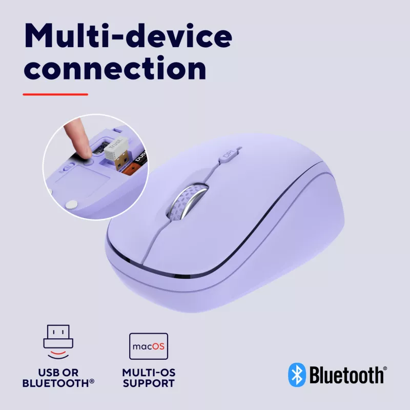 Trust Yvi+ Ratón Universal Ambidiestro RF Wireless + Bluetooth Óptico 1600 DPI