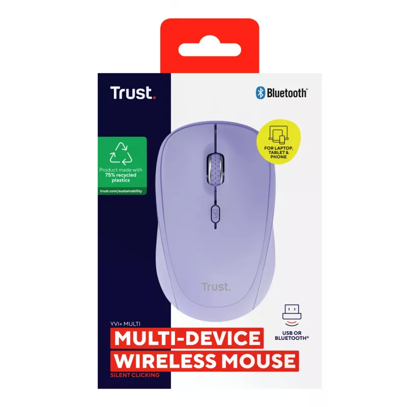 Trust Yvi+ Ratón Universal Ambidiestro RF Wireless + Bluetooth Óptico 1600 DPI